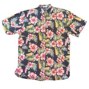 SIR 7 Studio Size Large Men's Short Sleeve Floral Hawaiian Hibiscus Shirt